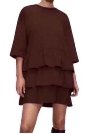 Zara Maroon Brown Color Mini Ruffle Dress (Size Small) thumbnail 1