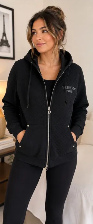 Vertigo Paris Women’s XL Black Quilted Gothic Zip Up Hoodie Jacket Embroidered thumbnail 1