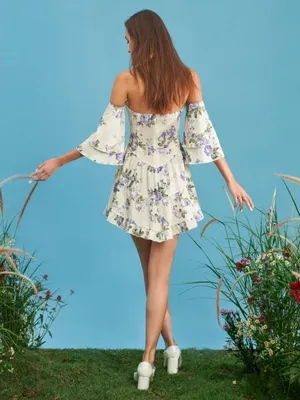 Cider FLORAL RUFFLE SLEEVE LAYERED MINI DRESS thumbnail 9
