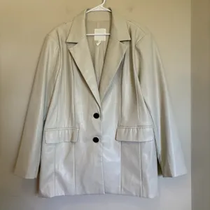 Avec Les Filles Faux Leather Structured Boyfriend Blazer Cream‎ Beige XL thumbnail 2