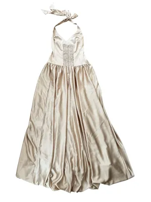 Show Me Your MuMu SMYM Eliza Champagne Luxe Satin Drop Waist Halter Neck Dress thumbnail 6