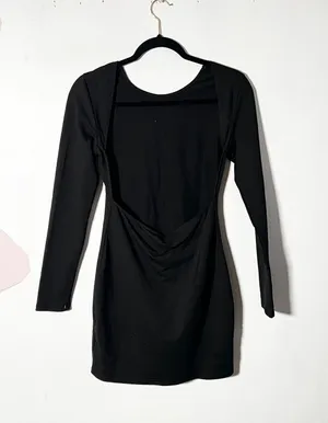 Edikted Black Mini Dress Womens Medium Long Sleeve Open Back Goth thumbnail 1