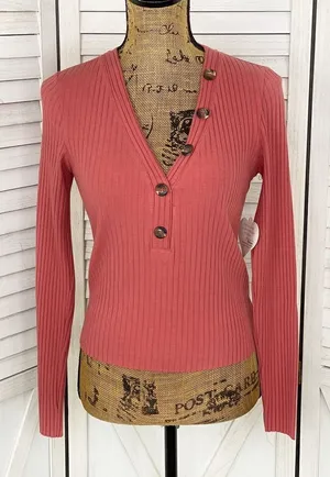 Self Esteem‎ Ribbed Knit V Neck Crop Shirt Spice Orange Medium thumbnail 1