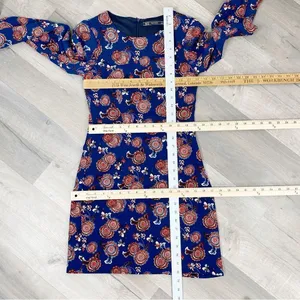 Zara Trafaluc Sheath Dress Floral Long Sleeve‎ Blue Size XS thumbnail 13