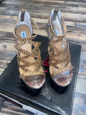 Not Rated Gold Snake-Print Cork Wedge Sandals thumbnail 2