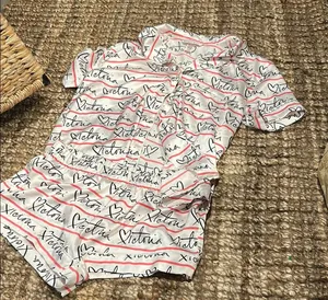 Victoria’s Secret Pink White Logo Two Piece Pajama Sleep Set Size Small thumbnail 1