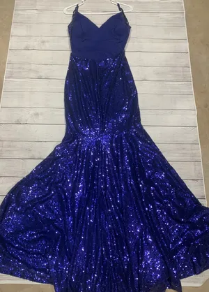 Blue Sequin Prom Dress thumbnail 3