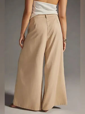 Anthropologie Amadi Pleated Wide Leg Pants Tencel Light Brown XS NWT $160 thumbnail 2