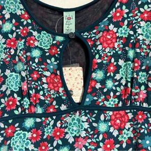Free People Y2K Bright Floral Short Sleeve Cut Out Mini Dress Large Retro Boho thumbnail 3