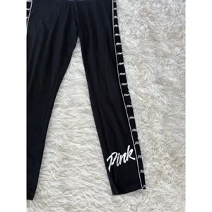 PINK Victoria's Secret Athleisure Leggings Black Side Logo Blue Waistband‎ thumbnail 2