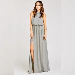 Show Me Your Mumu SMYM Heather halter maxi dress in Soft Charcoal Crisp NEW XXS thumbnail 2
