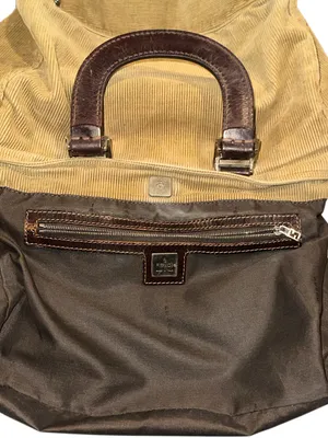 FEND Corduroy Mini Bag with Dark Brown Leather Wrapped Handles & Silver Hardware thumbnail 11