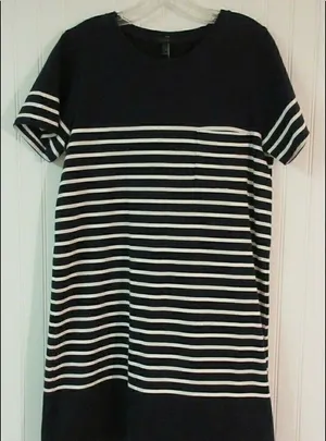 J. Crew dress navy w/white stripes sz medium thumbnail 1