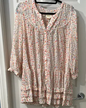 Maeve by Anthropologie Printed Button-Down Tiered Dress Size Large thumbnail 1