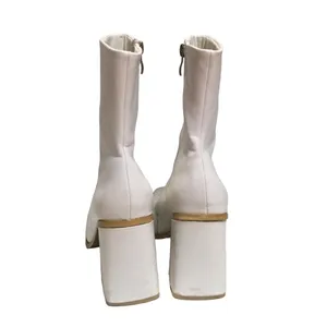 Square Toe Faux Leather Heeled Boots White Size 9 thumbnail 5