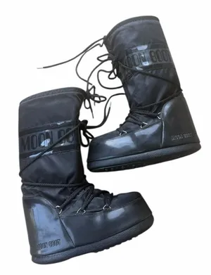 MOON BOOT ICON GLANCE SATIN TALL SNOW SKi BOOTS WOMEN'S BLACK US 7-8.5 39-41 thumbnail 1