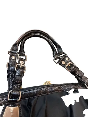 B Makowsky wms Vtg black leather canvas silver hobo shoulder handbag SKU 10537 thumbnail 6