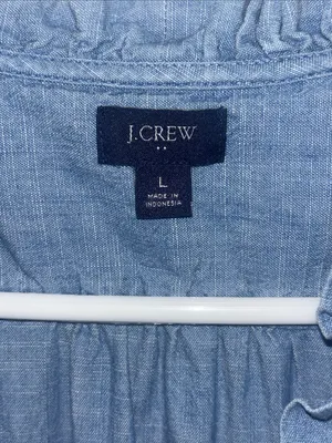 J Crew Sleeveless Chambray Ruffle Top With V Neck And Ruffled Trim Along Sleeves thumbnail 3