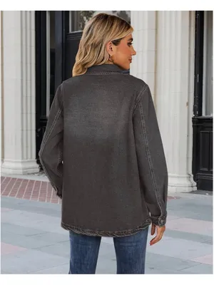 NEW Cotton Jean Jacket Shacket Oversized Button Down Denim L Gray Size L thumbnail 2