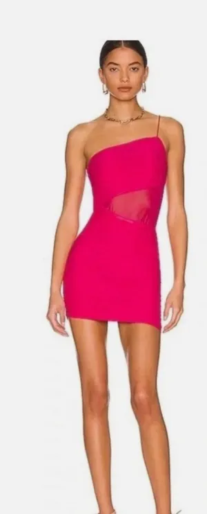 SUPERDOWN Pink Jerica Mesh Mini Dress One Shoulder thumbnail 1
