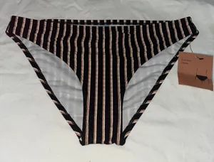 New Shade & Shore Bikini Bottom Low Rise Cheeky Textures Black Stripe Small thumbnail 1