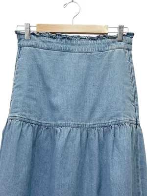 Madewell Pull On Denim Midi Skirt Size XS Normandie Wash Ruffle Waist Pockets thumbnail 4