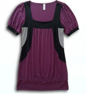 C. Graffiti Purple Colorblock Puff Sleeve Tunic Top Square Neck Size S USA Made thumbnail 1