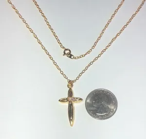 Vintage Gold Tone & Faux Pearl Cross Pendant Necklace thumbnail 4