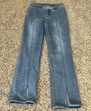 J McLaughlin Womens Size 2 Blue‎ Denim Flare Leg Jeans Split Hem thumbnail 1