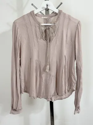 Floreat Anthropologie Boho Peasant Blouse Women Size 8 Rayon Beaded Tie Neck Top thumbnail 1