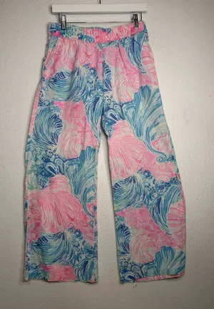 Lilly Pulitzer 100% Linen Floral Print Wide Leg Pants thumbnail 1