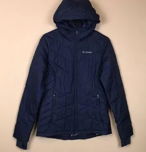 Columbia Women’s Omni-Heat Puffer Sherpa Lined Hood Navy Blue Zip-Up Jacket thumbnail 1