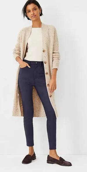 NWT Ann Taylor Womens Size Large Beige Marl Knit Longline Cardigan Sweater NEW thumbnail 1
