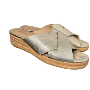 Jack Rogers Metallic Gold Slip on Espadrille Sandals Womens 10 Slides Leather thumbnail 2