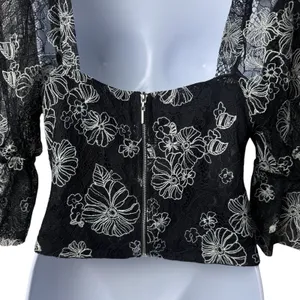 Bossa Concept Black and White Floral Lace Crop Top Maxi Skirt Set Feminine‎ L thumbnail 7