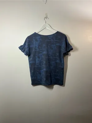 West Virginia Mountaineers Blue V-Neck Ruffle Sleeve Tee Size Small thumbnail 2