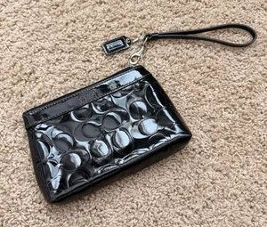 Coach Black Patent Signature Wristlet Pouch thumbnail 1