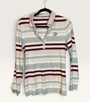 Tommy Hilfiger Long Sleeve Striped Polo Shirt Large thumbnail 1