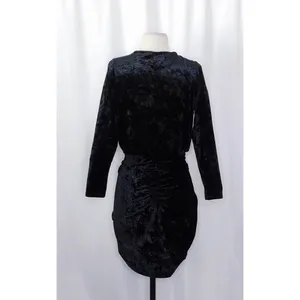MISA Los Angeles Ophelie Black Crushed Velvet Tie Front Mini Dress Stretch Small thumbnail 8
