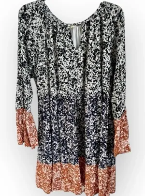 143 Story by Line Up Tiered Flowy Dress Long Bell Sleeve Floral Print M thumbnail 1