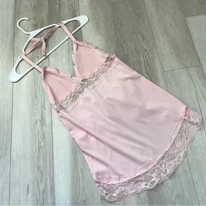 Lace Babydoll Tank Top open tie back womens Pink (small) festival lingerie sexy thumbnail 1