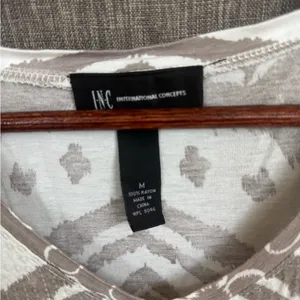 INC International Concepts Women's Taupe and White Short Sleeve Top thumbnail 2