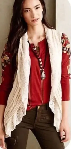 Anthropologie Knitted and Knotted Lace Knit Sweater Vest Women’s Small thumbnail 1