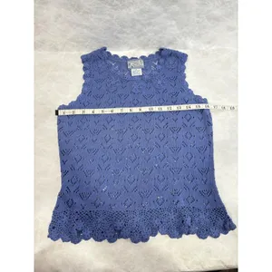 Vintage Corner Reading Periwinkle Blue Crochet Knit Sleeveless Top Small‎ thumbnail 7