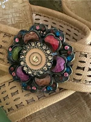 Patrizia Spring Step Tan Floral Jewel Accent Slide Platform Wedge Sandal 38/7.5 thumbnail 4