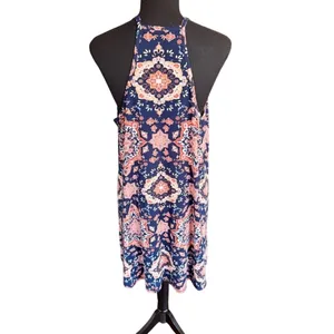 French Grey Sleeveless Medallion Swing Dress Navy Coral – Size L thumbnail 4