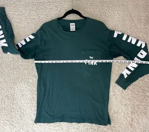 Victoria's Secret PINK Green Long Sleeve Tee Relaxed Fit Crew Neck thumbnail 5