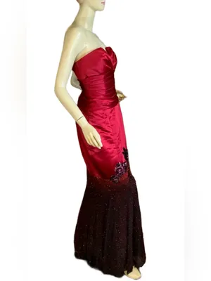 Belsoie Red & Black Strapless Mermaid Style Satin Beaded Gown (6) thumbnail 5