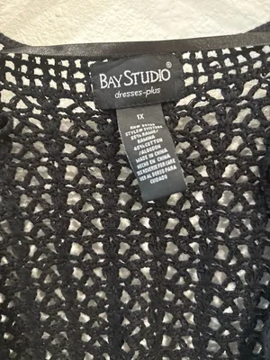 Bay Studio Plus 1X Black Crochet Open Knit Short Sleeve Cardigan thumbnail 3