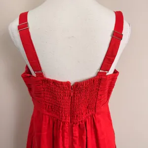Abercrombie Fitch Red Linen Mini Dress Tiered Pleated Bodice Size Large thumbnail 5